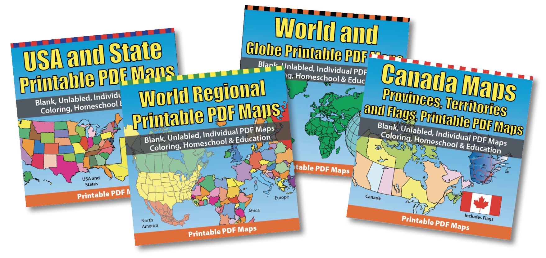 World of Maps Printable PDF Map Sets Bundle, 4 Collections in One
